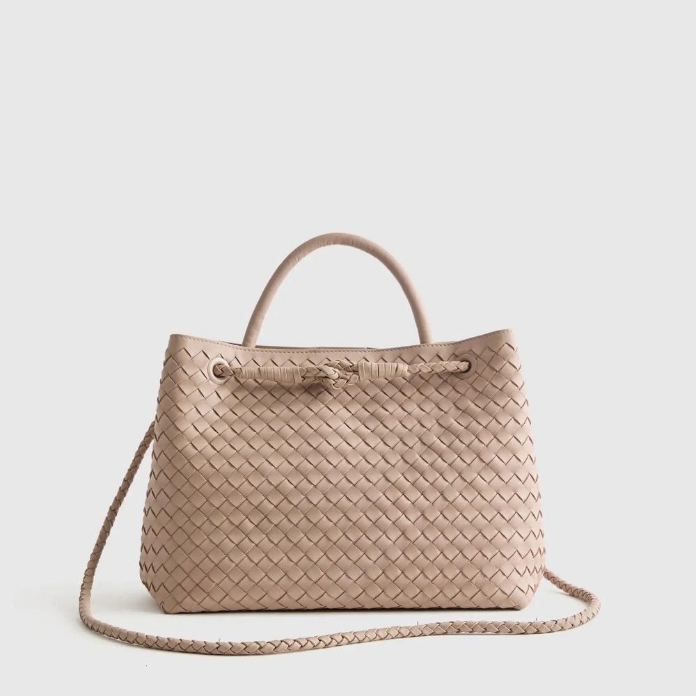 Quince Large Taupe Italian Leather Handwoven Satchel Bag